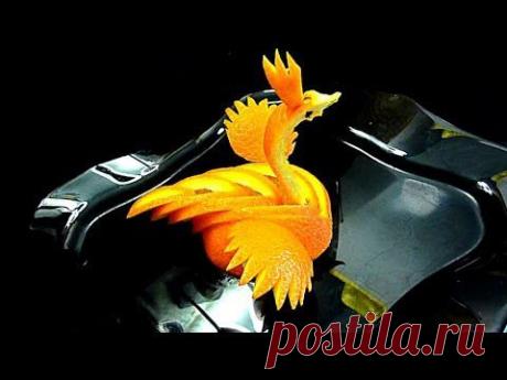 Птица из апельсина! Украшения из фруктов. Decoration of orange. Carving orange. - YouTube