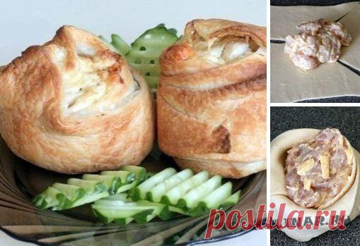 Пирожки слоёные с курицей и сыром рецепт приготовления с фото