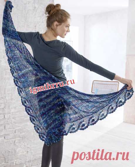 Воздушная шаль  с каймой, связанной крючком. Спицами и крючком. / igmihrru.ru