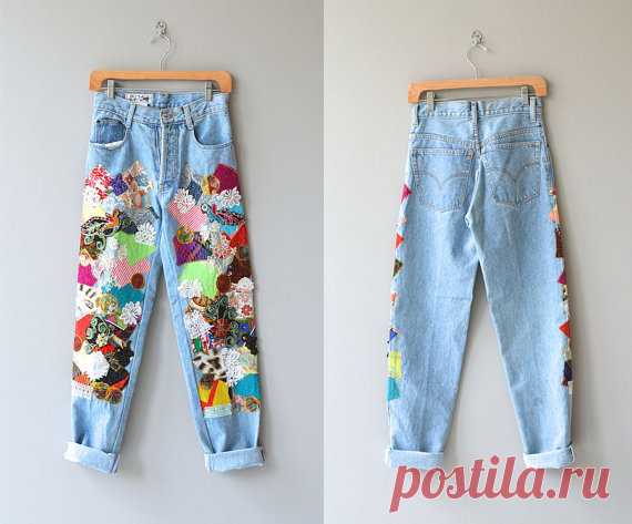 Happy Patchwork jeans vintage 1980s denim high от DearGolden