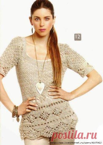 Летний ажурный джемпер из хлопка или льна. Крючком. Схемы. / Обсуждение на LiveInternet - Российский Сервис Онлайн-Дневников