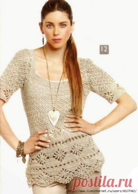 Летний ажурный джемпер из хлопка или льна. Крючком. Схемы. / Обсуждение на LiveInternet - Российский Сервис Онлайн-Дневников