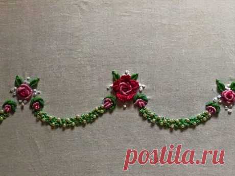 Hand embroidery. Brazilian embroidery design. Trendy border design .