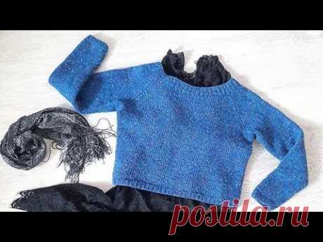 Свитер спицами Реглан Снизу из пряжи DONEGAL TWEED "Фуксия"