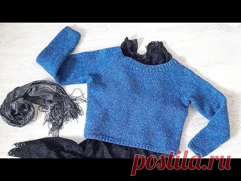 Свитер спицами Реглан Снизу из пряжи DONEGAL TWEED 