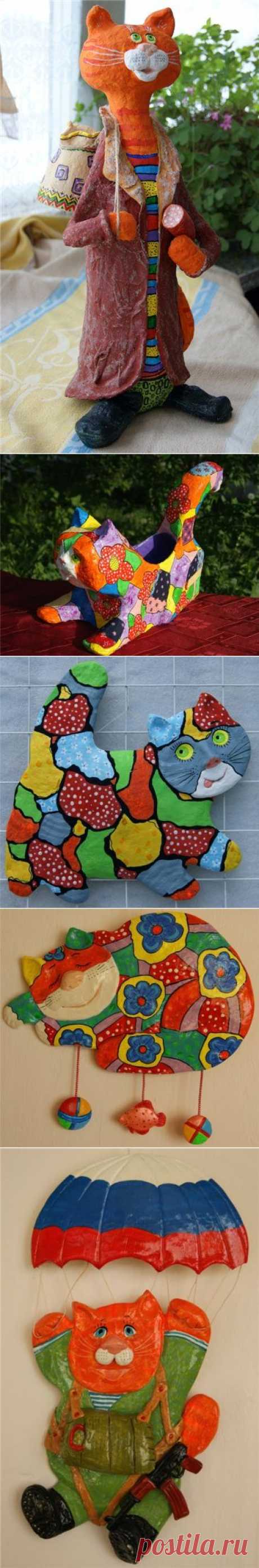 Коты из папье-маше Светланы Саратовцевой