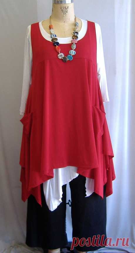 Coco and Juan Plus Size Top Lagenlook Layering Tunic Top Red Traveler Knit Size…
