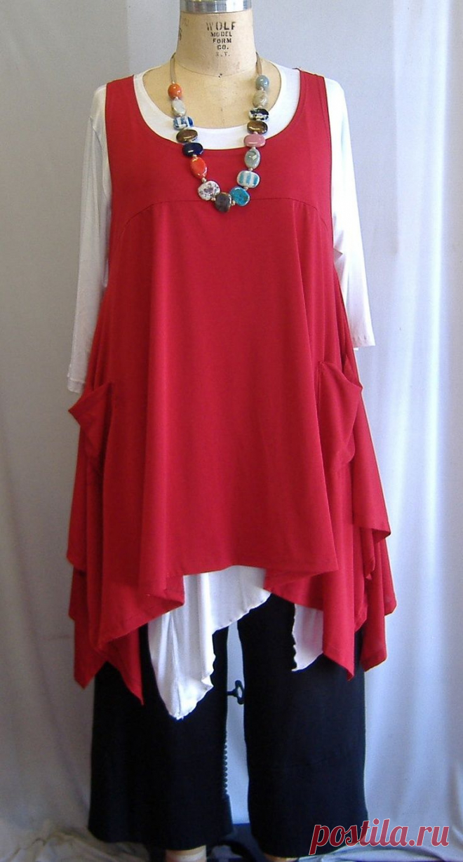 Coco and Juan Plus Size Top Lagenlook Layering Tunic Top Red Traveler Knit Size…