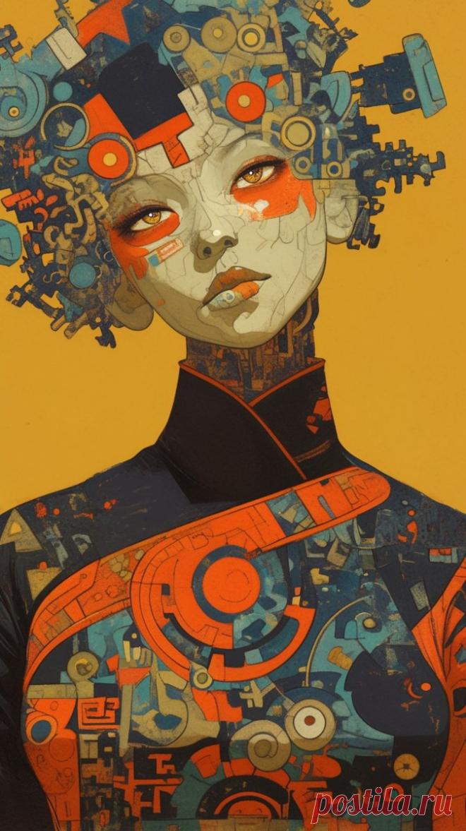 Ретро-футуристический робот в стиле наивного искусства. Картинка из нейронной сети Midjourney - Midjourney примеры промтов - Форум ИИ о нейросетях - Yes Ai