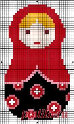 Матрешка. Схема вышивки крестом.