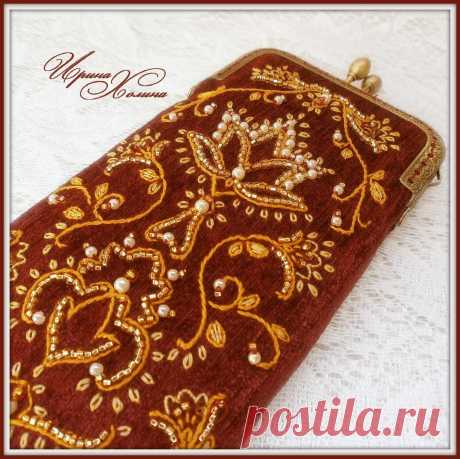 Вышитый очечник (футляр для очков) БОРДО | biser.info - всё о бисере и бисерном творчестве