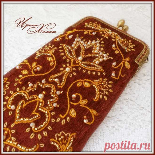 Вышитый очечник (футляр для очков) БОРДО | biser.info - всё о бисере и бисерном творчестве