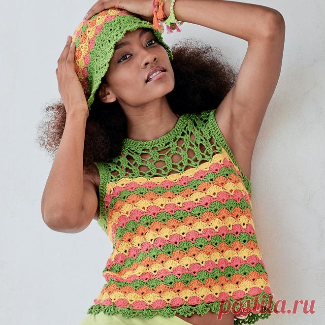 Цветной ажурный топ в полоску - схема вязания крючком. Вяжем Топы на Verena.ru