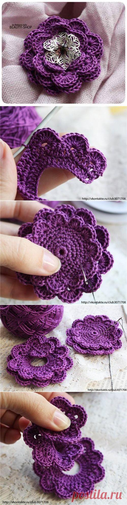 Как связать объемный цветок крючком. Описание.