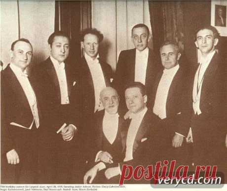 Achron, Heifetz, Gabrilovich, Rachmaninoff, Hofmann, Stassievich, Auer, Zimbalist.