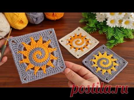 Crochet "Spiral Sun" Granny Square I Tutorial. 🌞🌞🌞Super Easy siprial sun crochet motif☀️☀️☀️
