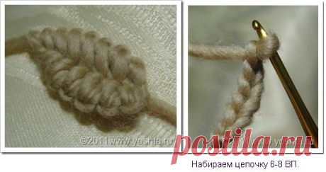 Листик в тунисской технике