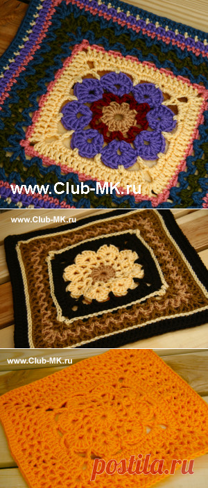 N 6. Вяжем вместе бабушкин квадрат «More V’s Please» » Вяжем крючком вместе в on-line! Шнур для ковра купить. Ковры из шнура. Бабушкин квадрат. Плед крючком