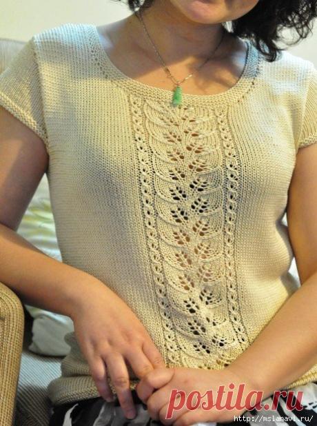 Кофточка спицами с ажурными листиками