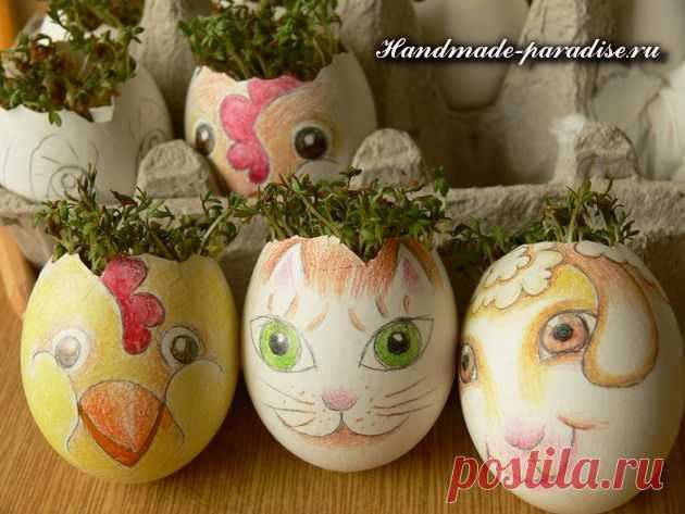 Проростки в скорлупках для пасхального интерьера - Handmade-Paradise