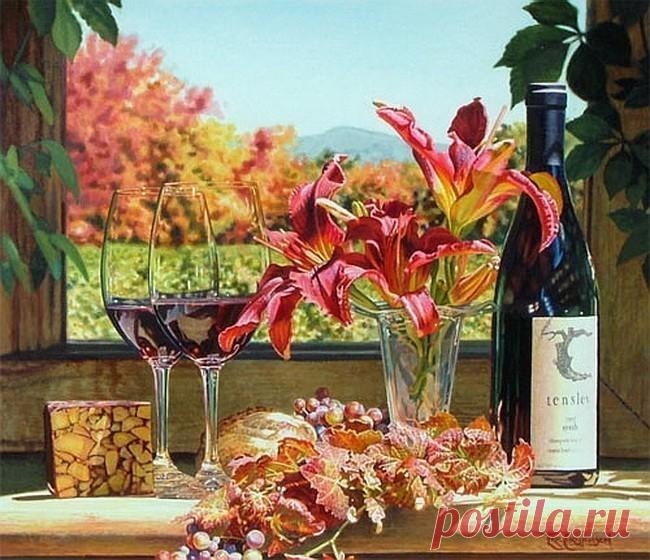 Акварели Eric Christensen цветы и вино