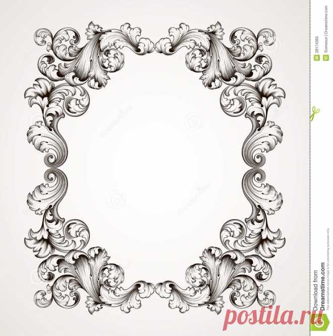 Урожай границу рамки Гравировка в стиле барокко Вектор роялти стока - Изображение: 28174365