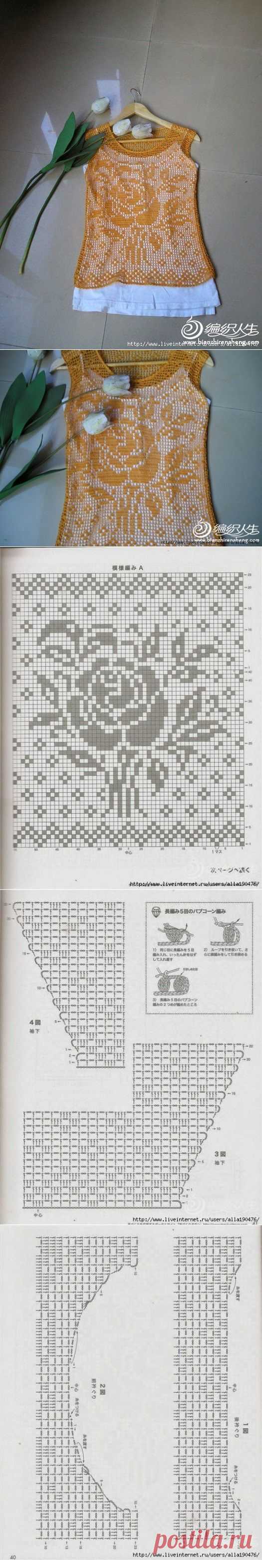 Irish crochet &: Филейный топ с розой
