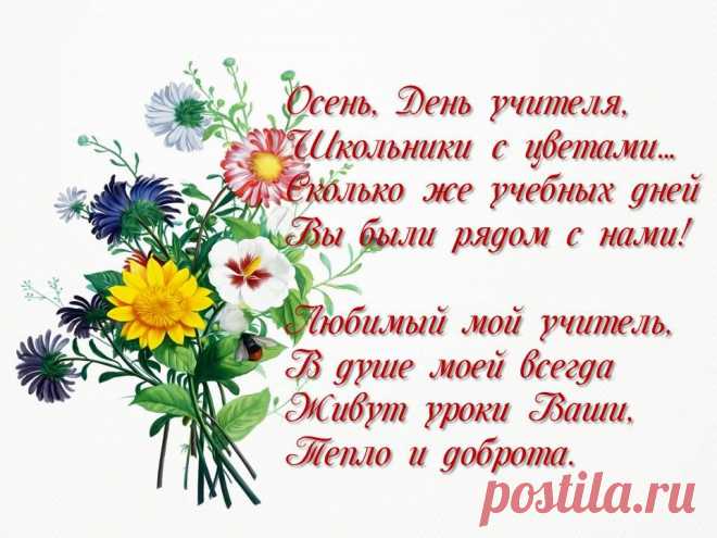 Не важно, сколько лет пройдёт,
Учителей мы не забудем,
И в сердце каждого живёт
Святое чувство к этим людям.
И в день учителя для них
Звучат слова любви, заботы.
Желаем вам всех благ земных,
За вашу трудную работу!