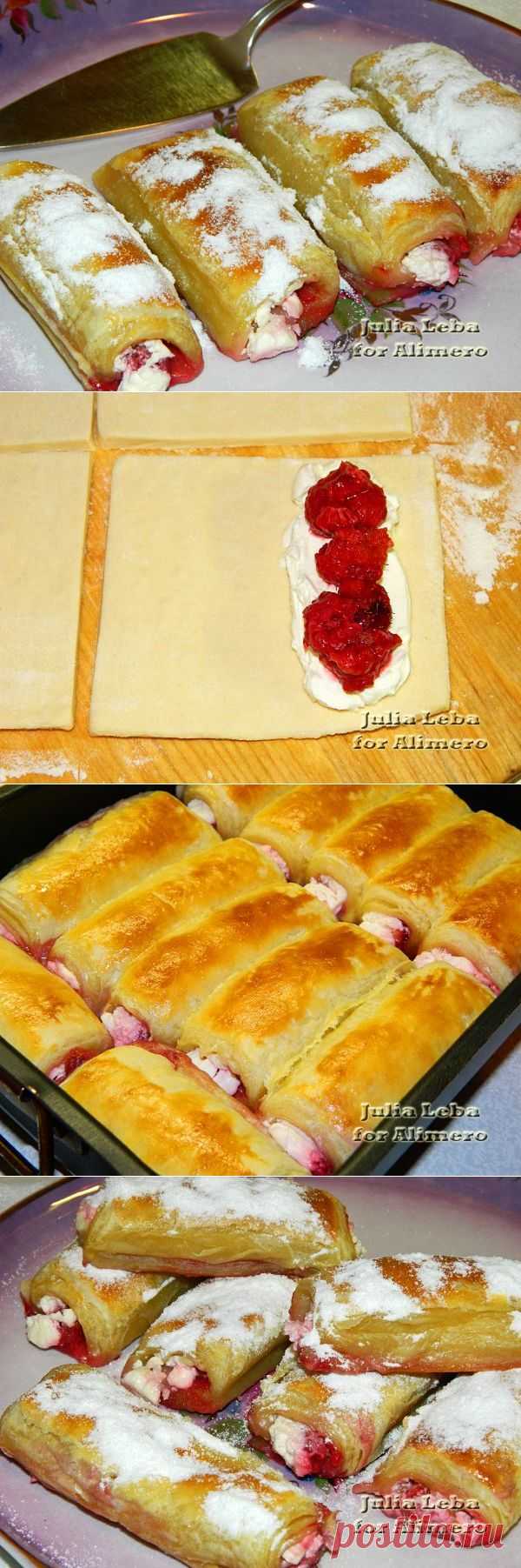 Слоёные трубочки с малиной