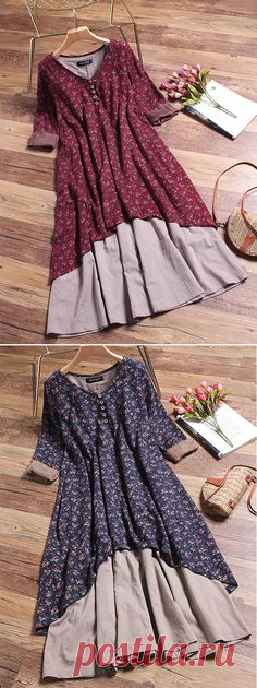 [Newchic Online Shopping] 48%OFF Gracila Vintage Double Layered Dresses with Long Sleeve and Floral Print