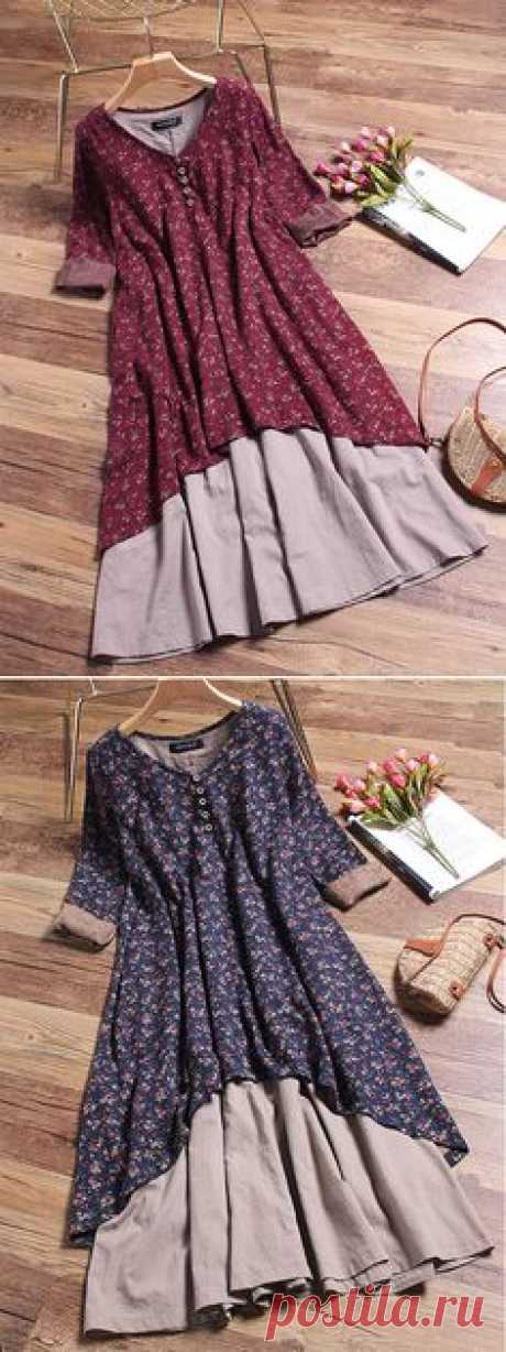 [Newchic Online Shopping] 48%OFF Gracila Vintage Double Layered Dresses with Long Sleeve and Floral Print