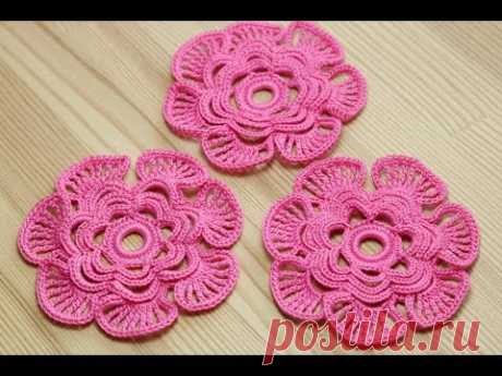 Как связать ЦВЕТОК крючком - вязание крючком -  Crochet 3D Flower Pattern