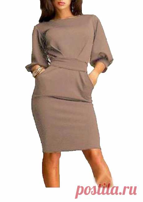 XQS Womens Round Neck Flare Sleeves Slim Bodycon Mid Dress at Amazon Women’s Clothing store: