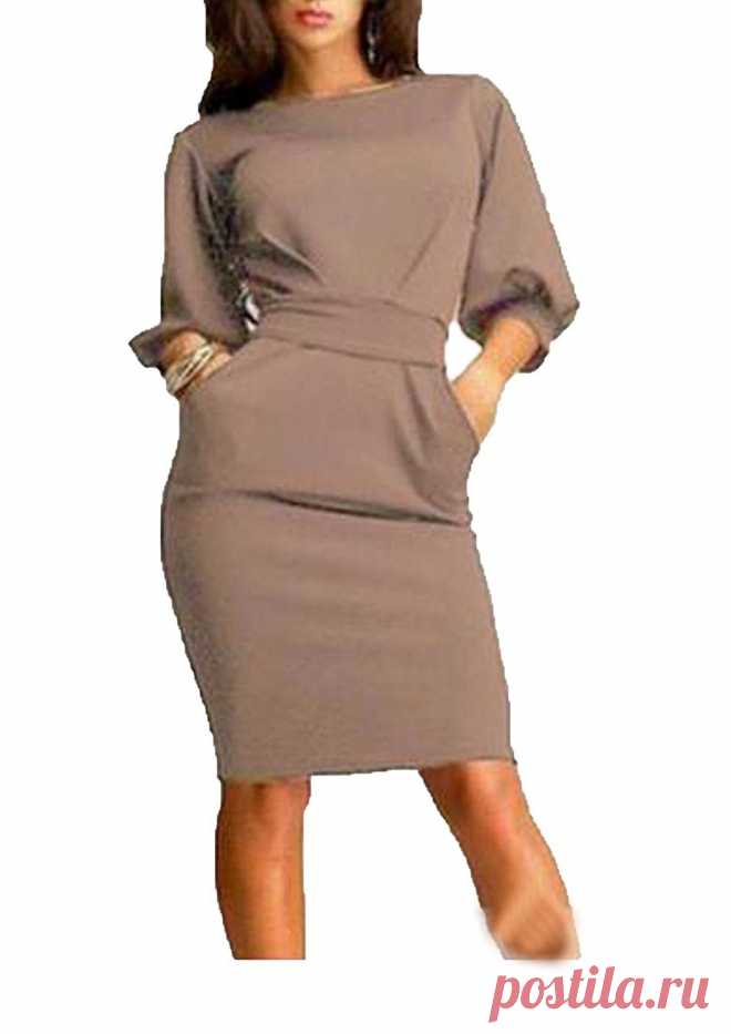 XQS Womens Round Neck Flare Sleeves Slim Bodycon Mid Dress at Amazon Women’s Clothing store: