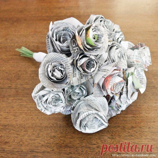 Как из газет сделать букет цветов