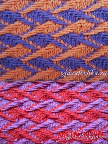 Двухцветный узор спицами с эффектом вышивки