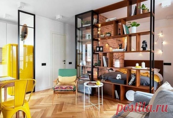 Студия 32 кв.м переделанная из типовой однушки с ярким жёлтым холодильником. | Все про дизайн и ремонт квартир | Дзен