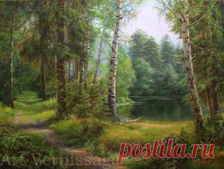 Лесное озеро. Утро. Картина В.Г.ЗАйцева