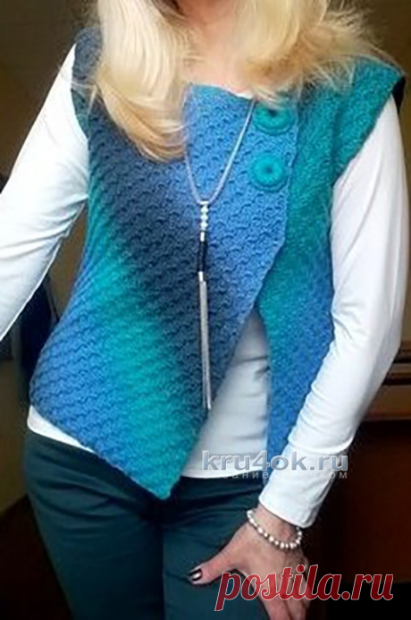 Жилет с ассиметричной застежкой. Работа Елены - вязание крючком на kru4ok.ru