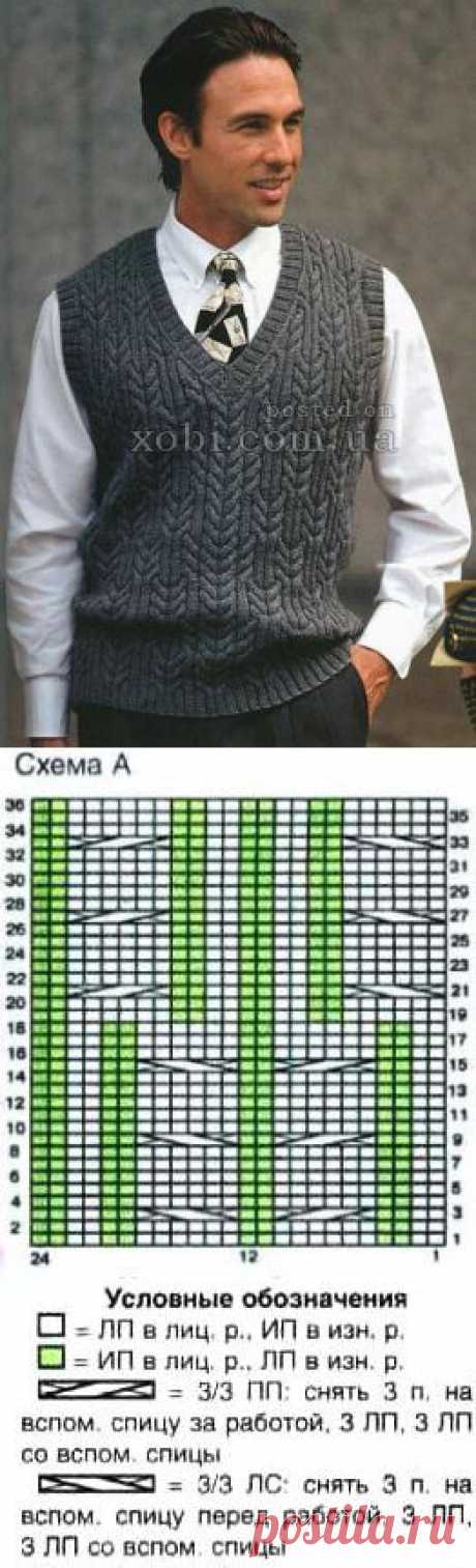 серый мужской жилет с рельефным узором
