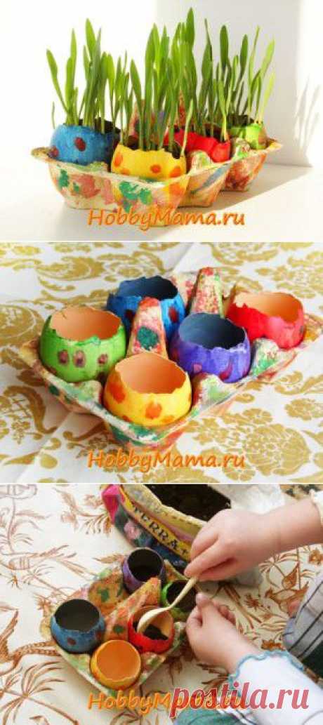 Поделка к Пасхе с детьми. Проращивание ячменя в скорлупе. | HobbyMama