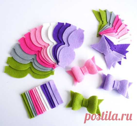 Felt Bows Unassembled Apple Green. Set of 14 bows, DIY supplies