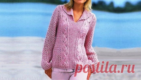 Модный красивый пуловер с воротником для худеньких и пышных дам, связанный спицами | Идеи рукоделия | Яндекс Дзен