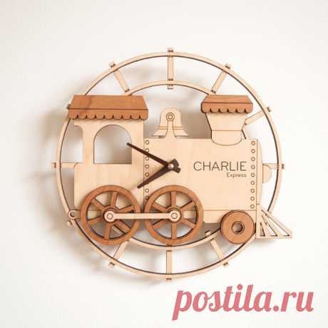 Kids Wooden Train Clock Personalized Nursery от graphicspaceswood