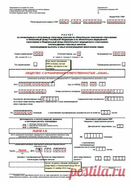 Образец формы РСВ 1 ПФР за 9 месяцев 2014 года