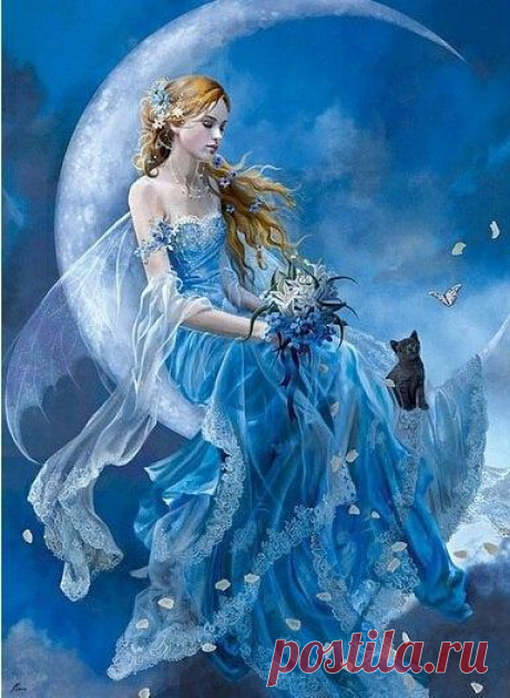 Blue Moon Girl - Комплект для рисования с бриллиантами - Мои картины с бриллиантами