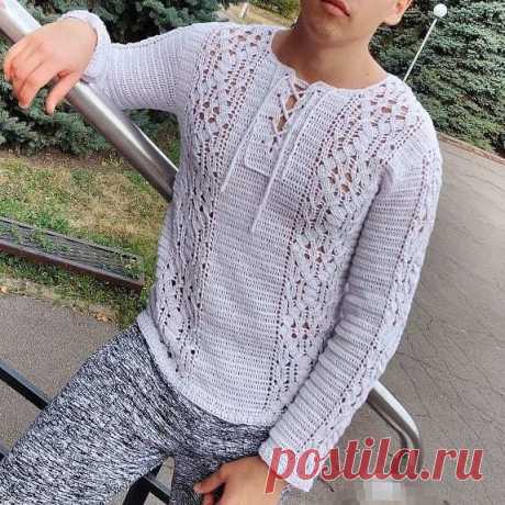 Мужской джемпер крючком. Узор для вдохновения.