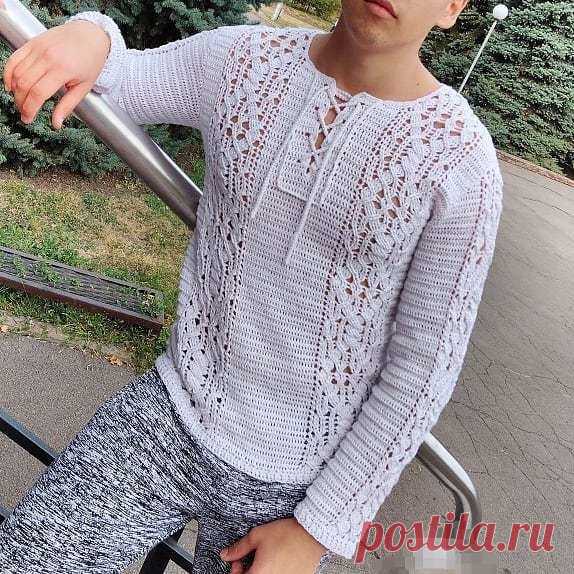 Мужской джемпер крючком. Узор для вдохновения.
