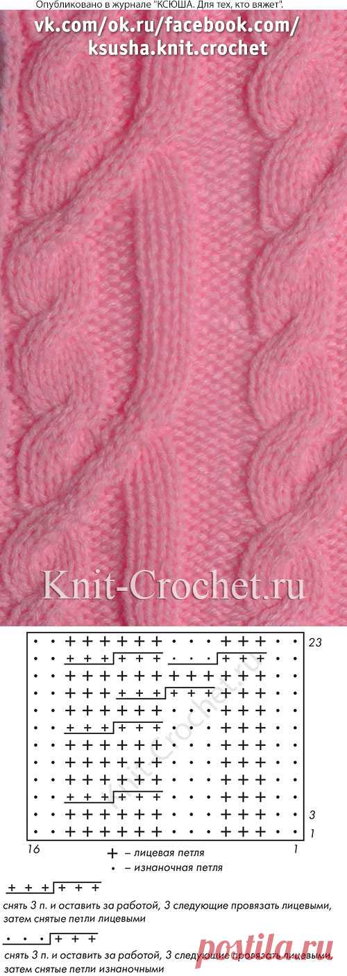 Узор c частыми переплетениями для вязания спицами.
