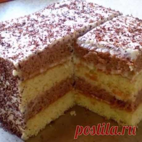 СМЕТАННИК

состав:
2 яйца,
1 ст.сметаны,
1 ст.сахара,
1 п.разрыхлителя,
1,5 ст.муки.(светлое тесто), тёмное тесто состав тот же только добавить какао.

Крем:
1,5 ст.сметаны,
1 ст.сахара.

Печь 180С минут 20.

Сверху и бока обсыпать шоколадом.

Приятного аппетита!